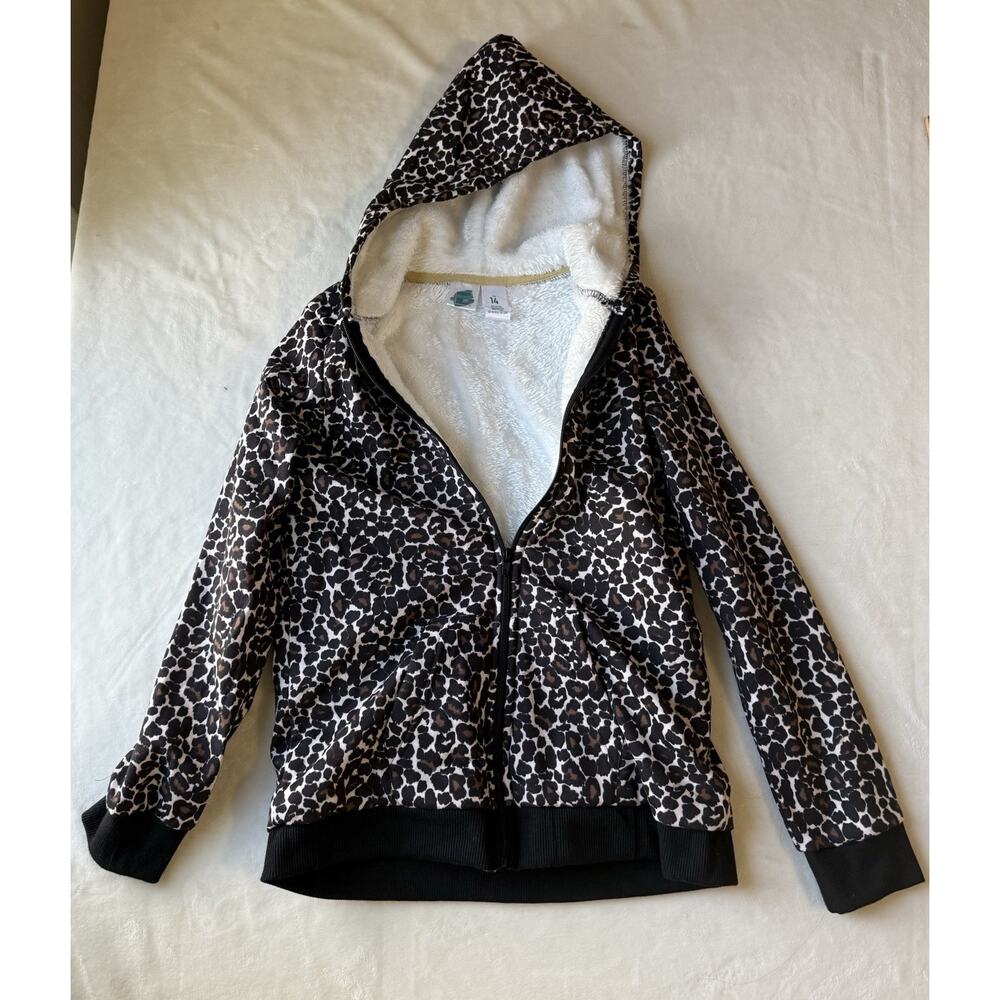 New With Tags Girls Animal Print Zip Up Lined Soft Warm Cozy Hoodie Size 14